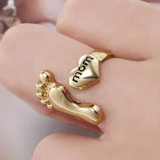 

Milangir Romantic Adjustable Love Footprints Rings Two-color Gold Silver Opening Ring for Woman Gift Jewelry