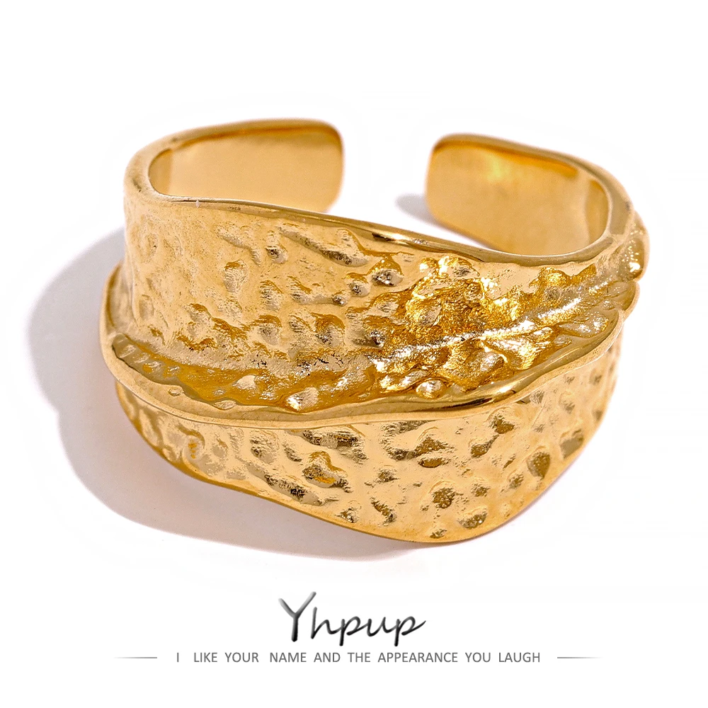 

Yhpup Size 7.5 Geometric Creative Hyperbole 316 Stainless Steel Open Ring Vintage Fashion Golden Charm Statement Woman rings