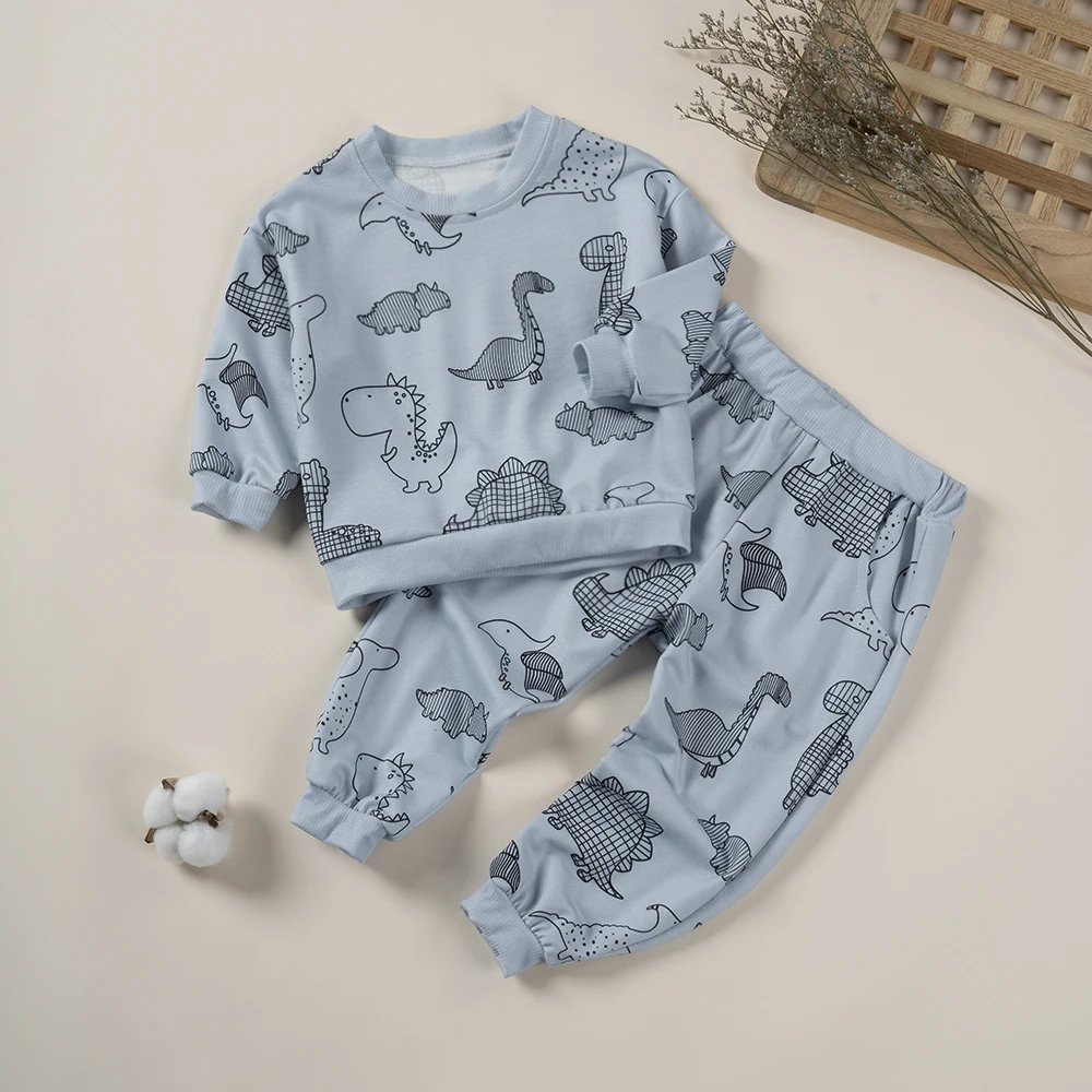 

2023 Children Dinosaur Suits Fashion Boys Girl Print Long Sleeve Hoodies Sports Pants Clothes Sets Cartoon Animal Outfits Autumn