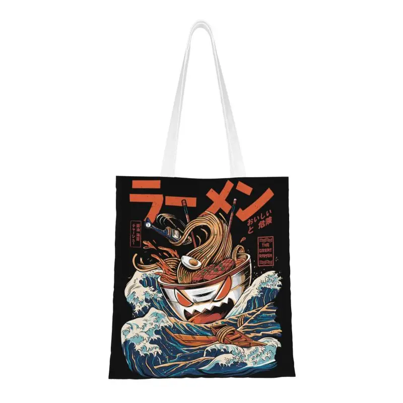 

Японская продуктовая Сумка-тоут для покупок, женская модная черная большая холщовая сумка-шоппер из рамен, сумка на плечо, вместительная сумка