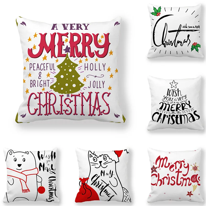 

Christmas Alphabet Cushion Cover Home Decor Flower And Bird Series Simple Garland New Year Dwarfs Cartoon Sofa Snowman B0401G