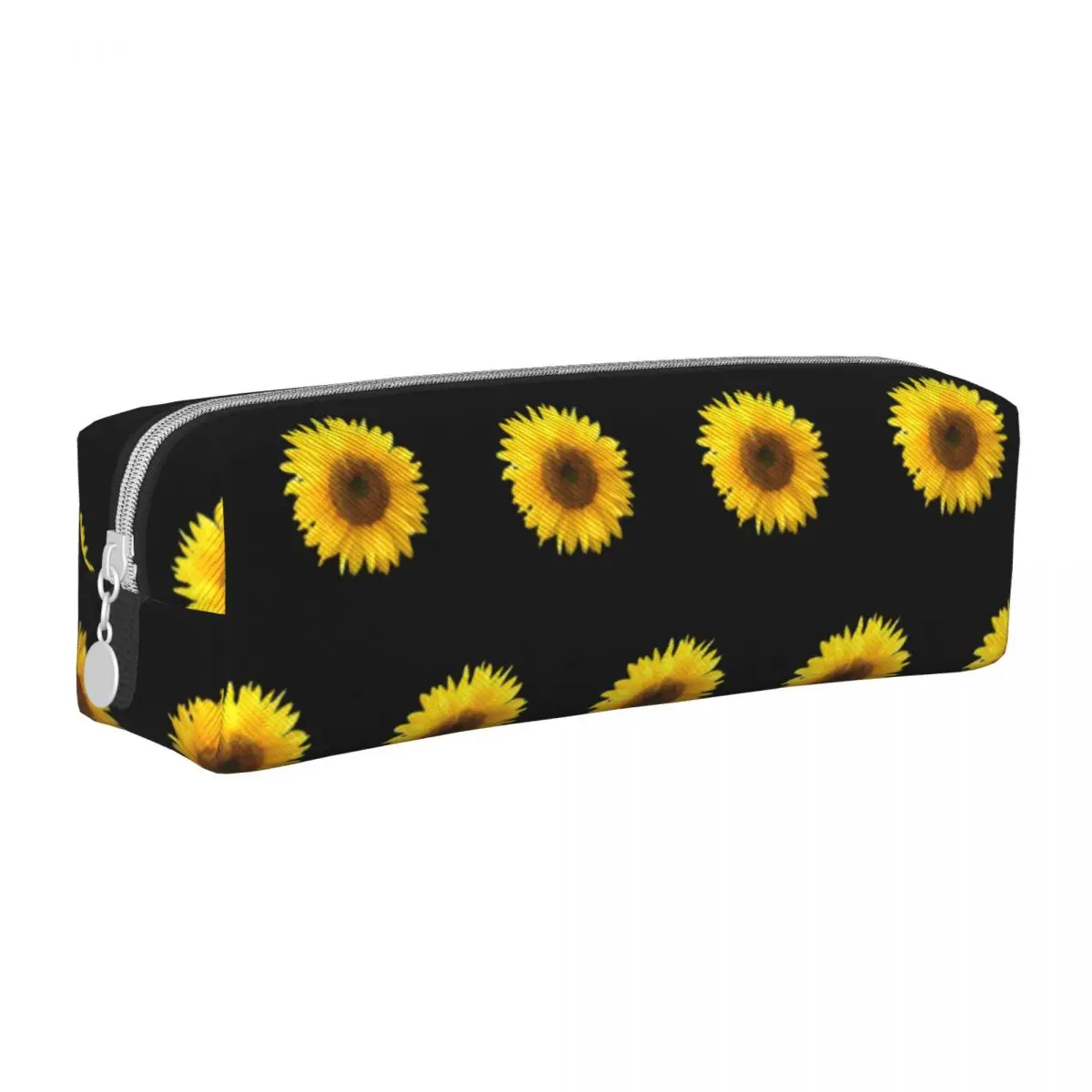 

Beautiful Sunflower Square Pencil Case Elegant Flowers Print Cool Leather Pencil Box Elementary School Teenager Pen Pouch