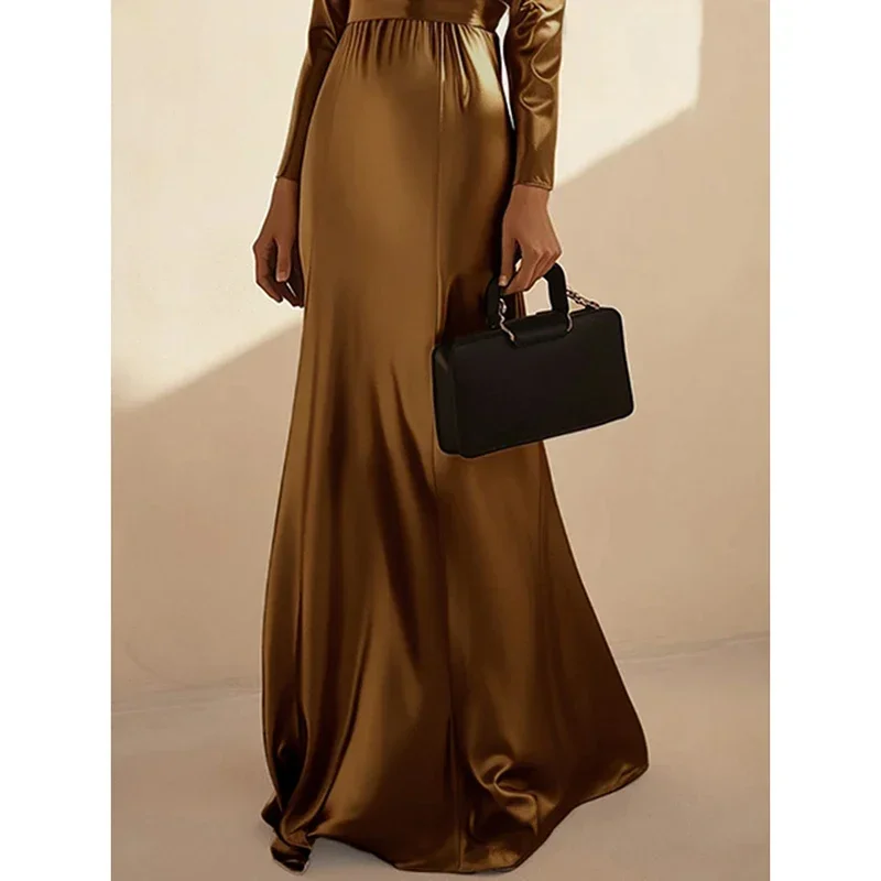 Beautyblue Элегантные золотые вечерние платья Макси-платье с высоким воротом Модные