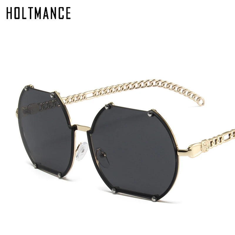 

HOLTMANCE Creative Alloy Chain Temples Sunglass Women Fashion Vintage Rimless Irregular Men Sunglasses Accessories