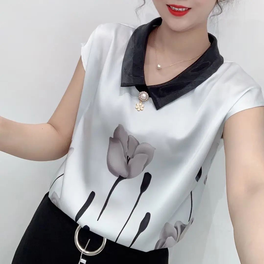 Рубашка женская шифоновая с коротким рукавом элегантная блуза свободного покроя