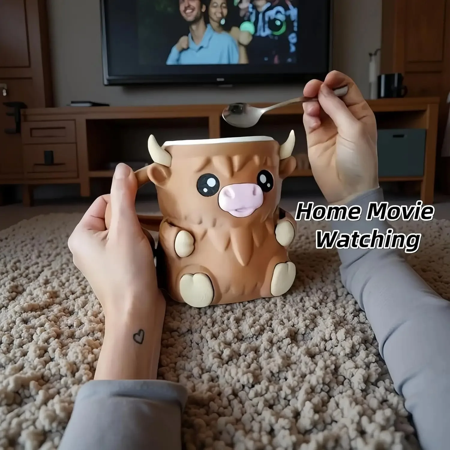 Фото 2 ложки в подарок, держатель для коровьей пинты с 3d принтом, контейнеры для мороженого с забавными мультяшными животными, кружка для воды, чашка для мороженого №3