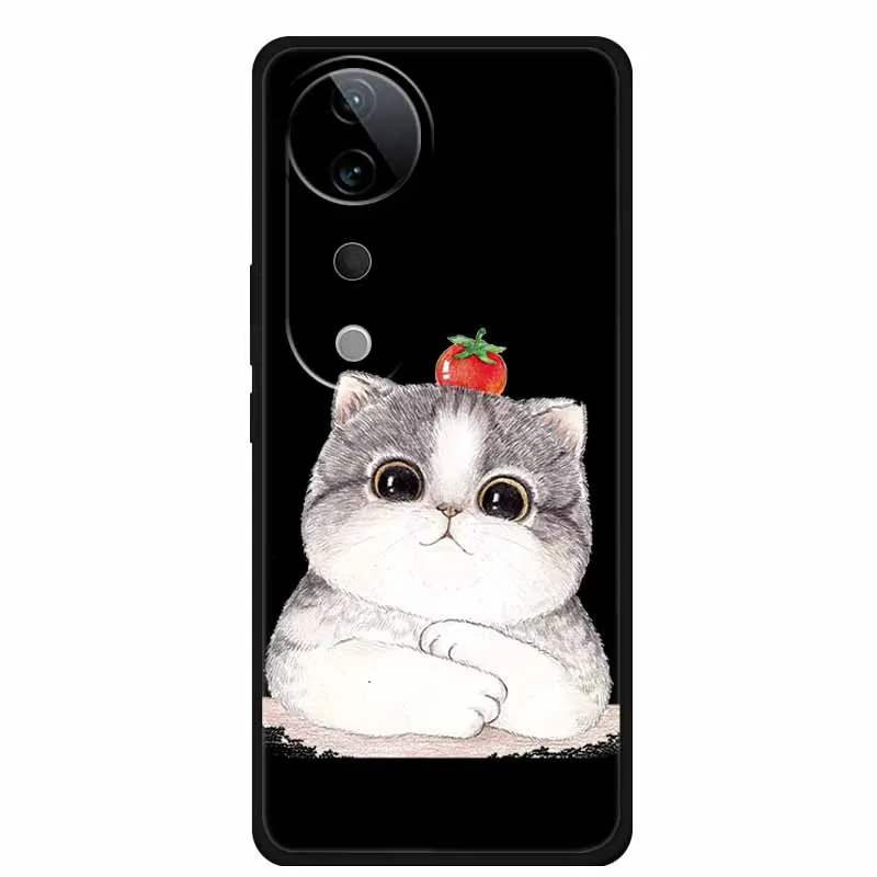 Чехол для Vivo T3 Ultra чехол милый мультяшный Черный силиконовый мягкий телефона