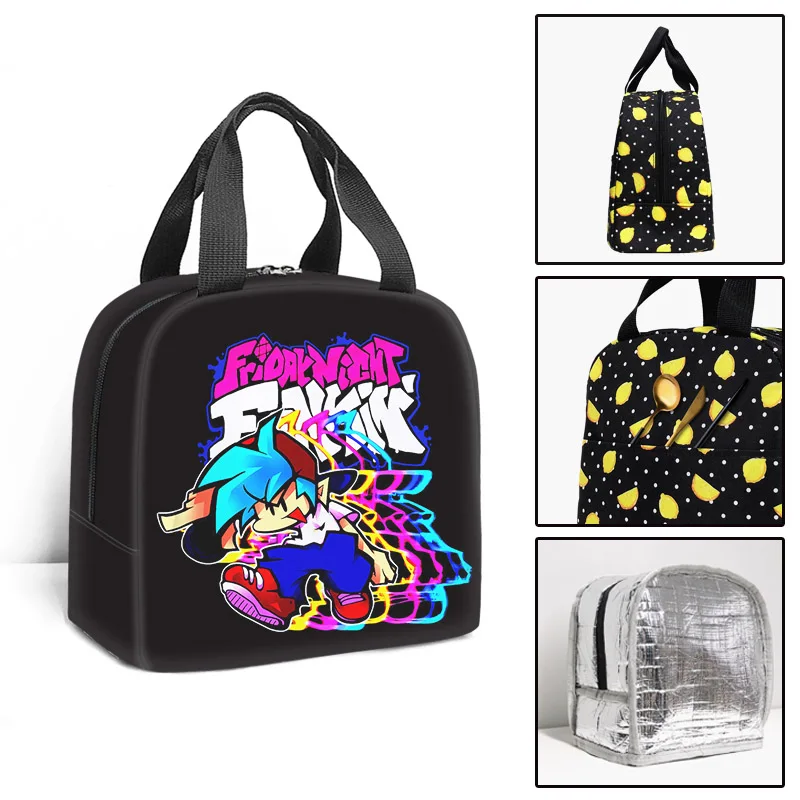 Travel Friday Night Funkin Insulated Lunch Bags Boys Girls Print Food Case Cooler Warm Bento Box Kids Lunch Bag for School