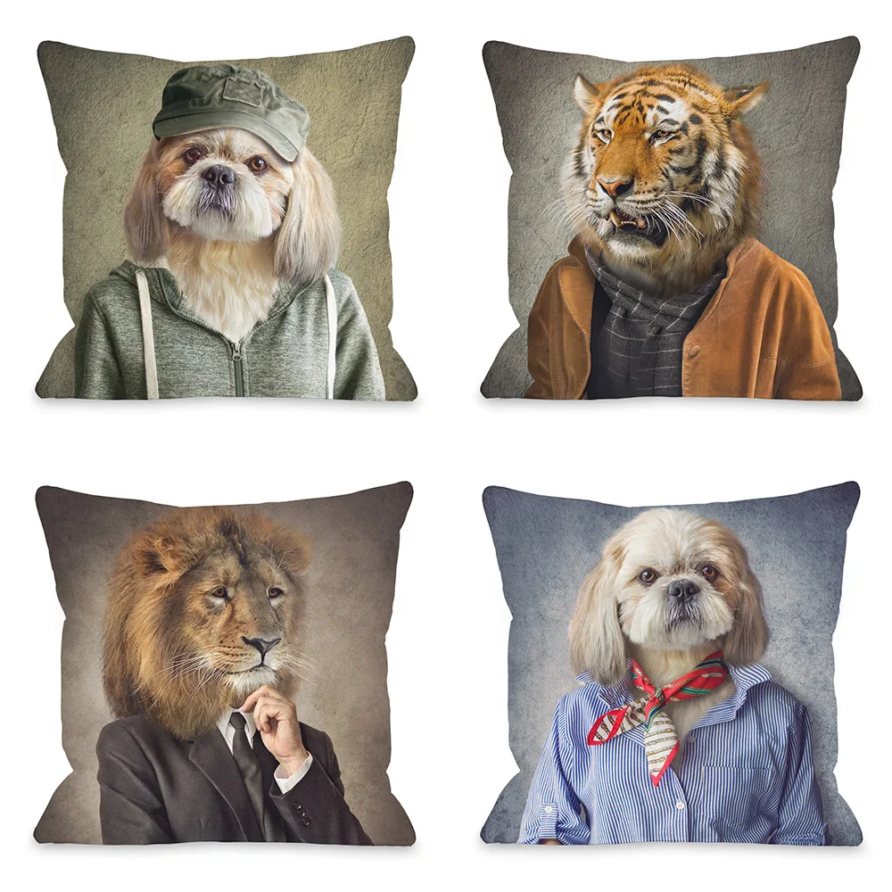 

Sofa Decorative Cushion Pillow Coreless Nordic Cushion Cat Dog Lion Tiger Bear Animal Print Pillowcase Home Decor Pillowcase