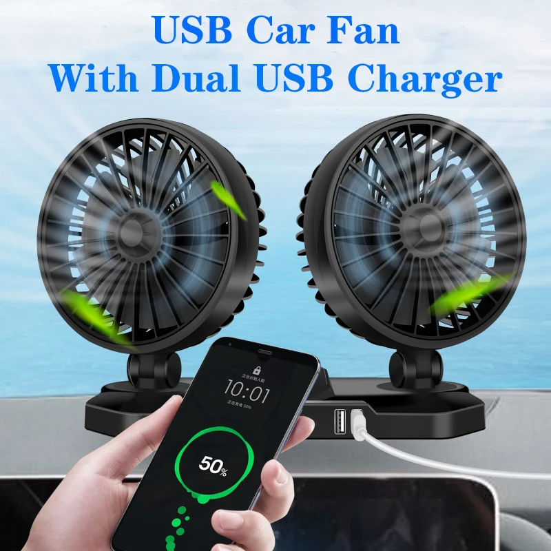 

12V/24V ABS Dual Head 360 Degrees Adjustable Car Fan Cooler Durable Cooler Six Fan Propellers Air Supply for Car and Trucks