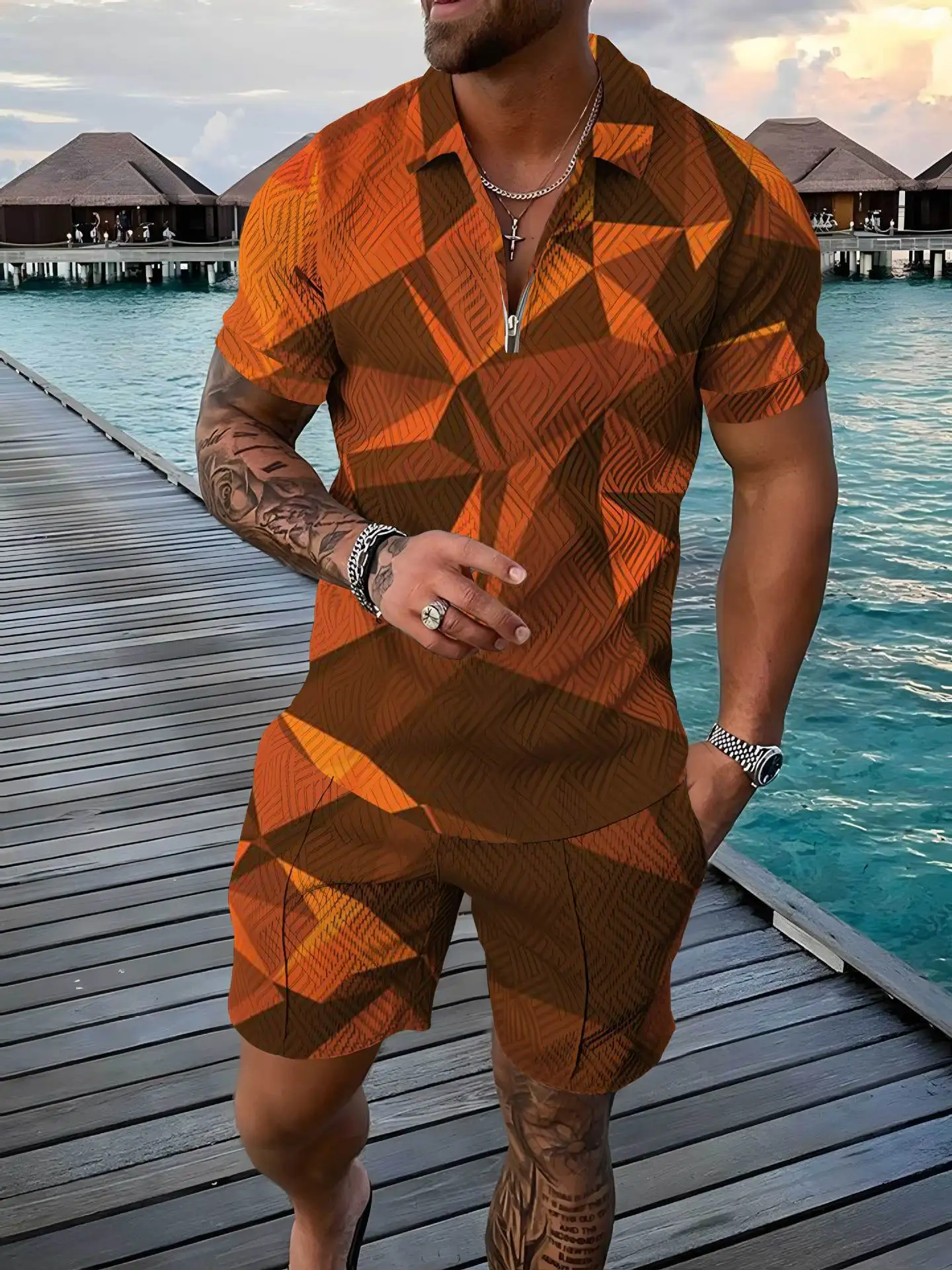 Summer New Fashion Men Polo Shirt Sets For Male Jogging Sport Tracksuit Oversize Suit 3D Print Casual Outfit Streetwear 2-piece