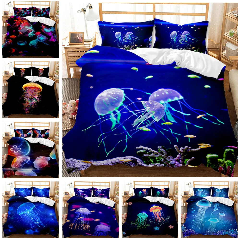 

3D Jellyfish Bedding Set 3 Piece Queen Size Jellyfish Printed Duvet Cover Soft Breathable Duvet Cover For Adult Teen Kid Boy