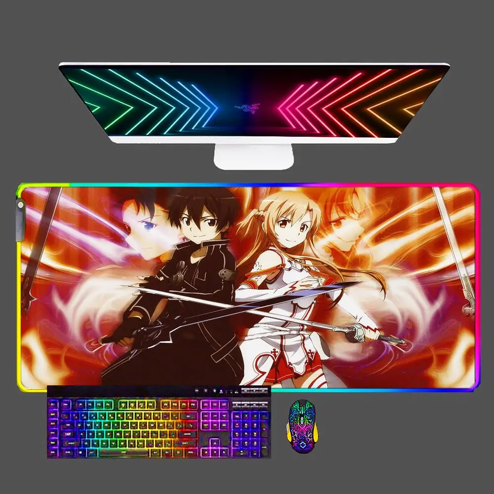 

Резиновый Большой Противоскользящий коврик для мыши с аниме мечом Shenyu XXL из ПК, игровой коврик для мыши RGB, мягкий Настольный коврик для клавиатуры, компьютерный коврик
