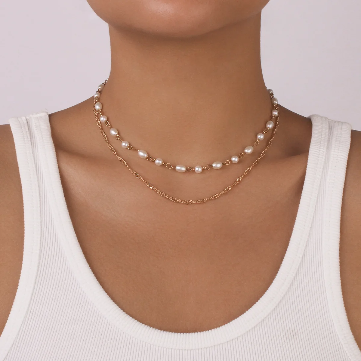 

Ожерелье женское с имитацией жемчуга, Цепь плетеная до ключицы, короткая цепочка, модное Ювелирное Украшение золотого и серебряного цвета, ...