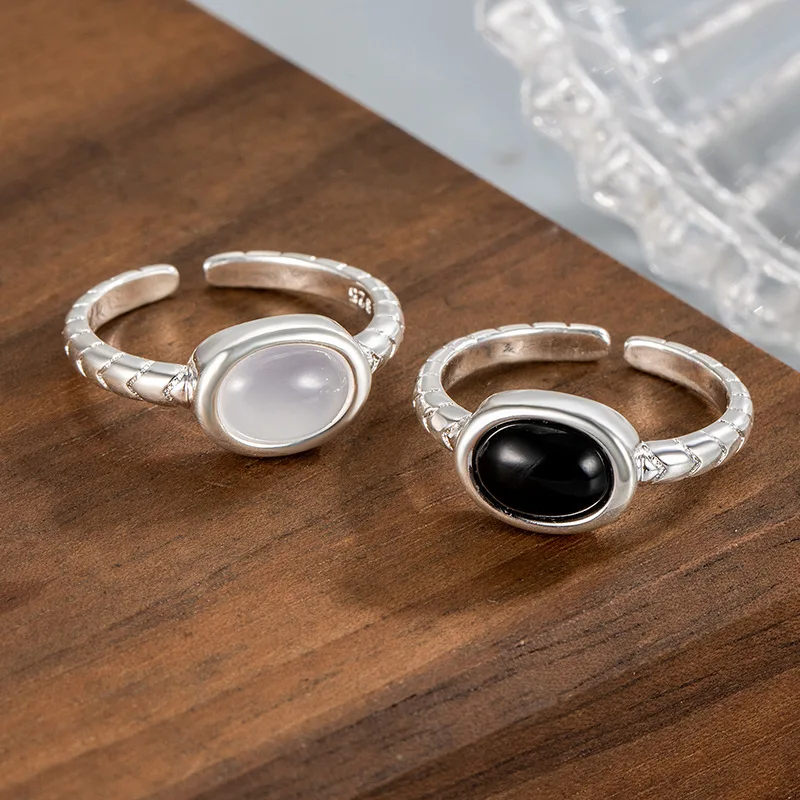 HX новые овальные кольца с черно-белым камнем для девочек уникальные