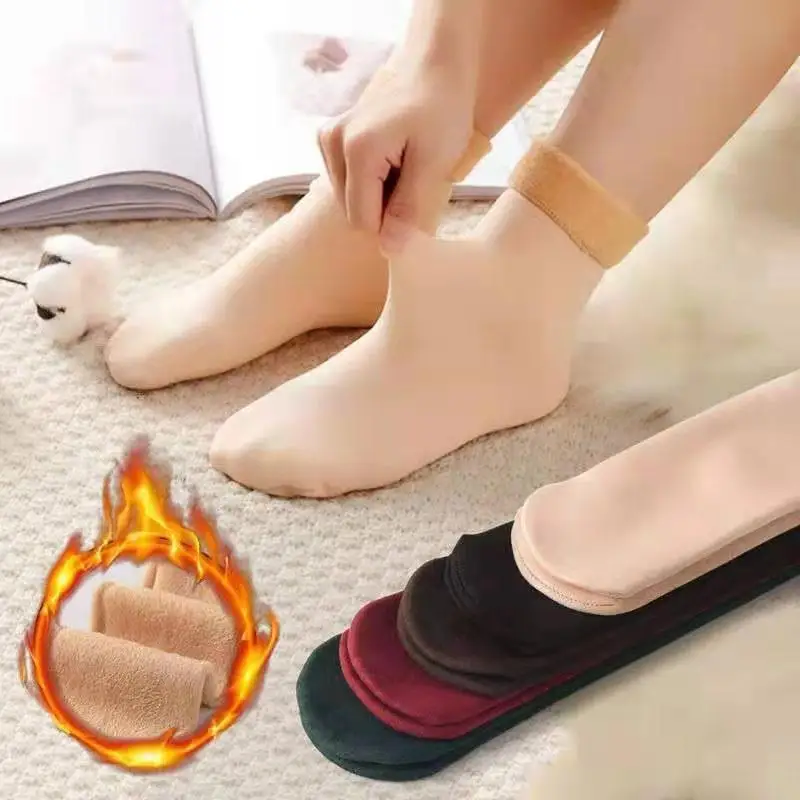 

8Pairs Autumn And Winter Hot Style Plus Velvet Thickened Snow Socks Brushed Warm Bare Leg Artifact In The Tube Sold Socks Women