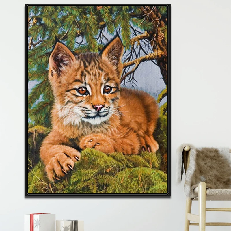 

5D алмазная живопись «сделай сам», маленький лев, круглая Алмазная вышивка, мультяшное животное, вышивка крестиком 5D стразы, живопись, домашн...