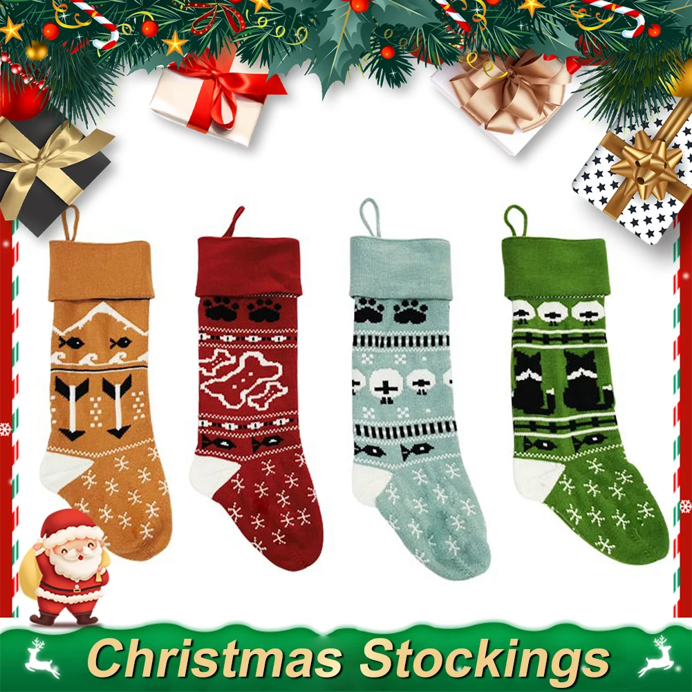 

4pcs Fashion Beautiful Christmas Stockings Sugar Gift Cards Chocolates Snacks Ornaments Xmas Holiday Home Party Fireplace