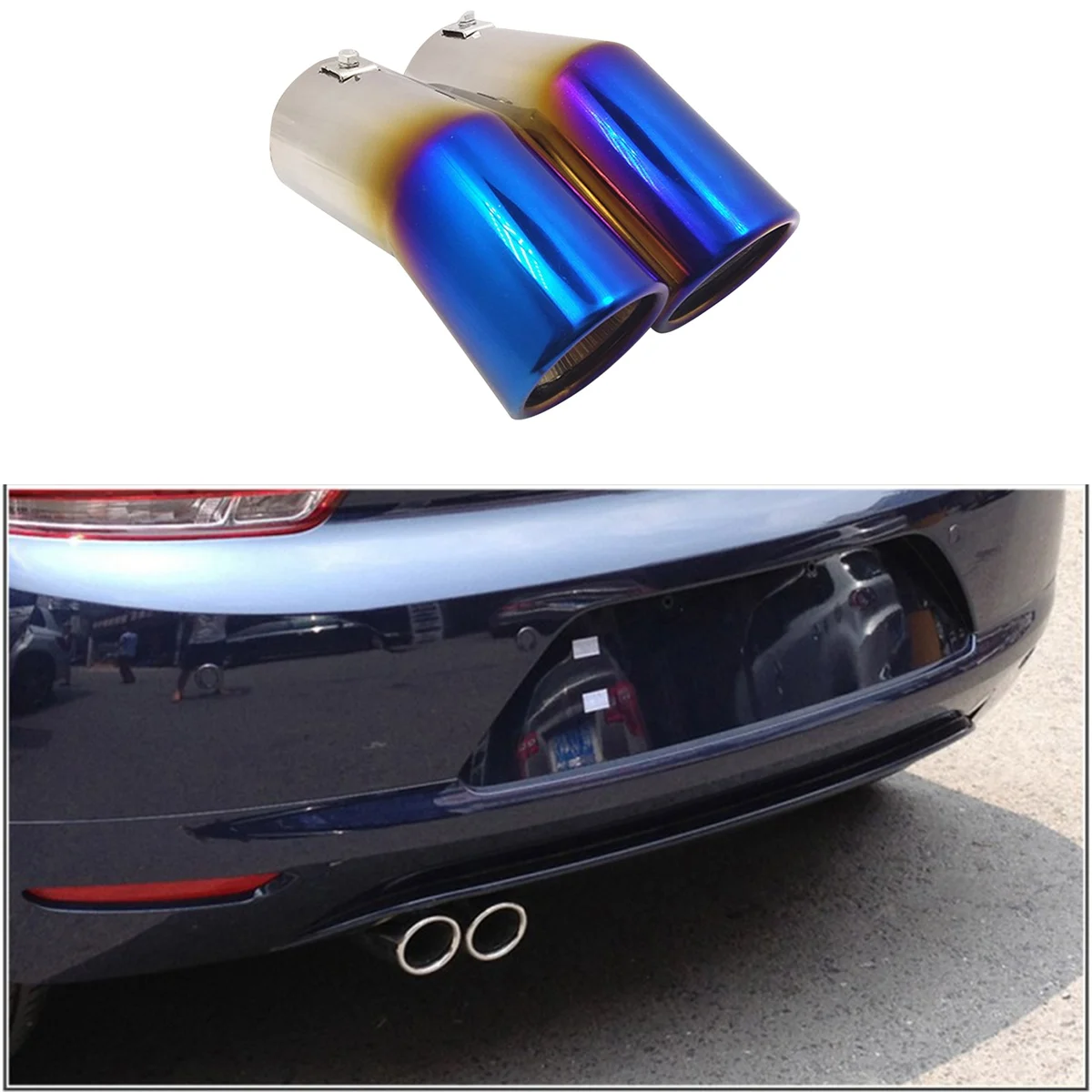 

Car Stainless Steel Rear Exhaust Muffler Pipe Tail Tube Decoration for VW Bora Golf 4 Mk4 Jetta Half Blue