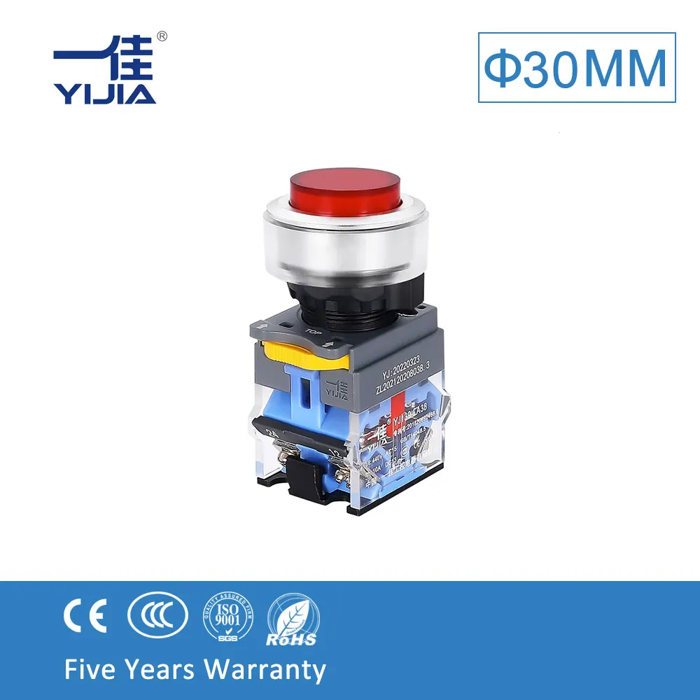 Выключатель YIJIA 30 мм с высокой кнопкой, фотовыключатель 1NO 1NC или 2NO Выключатель без фиксации