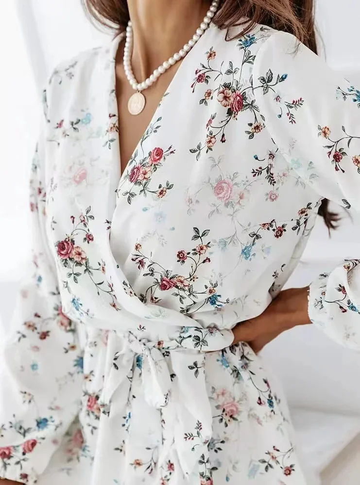 

Spring Casual Office beach sundress Party V Neck Casual Long Sleeve Dresses Sexy Floral Mini Dresses for Women 2023 Summer