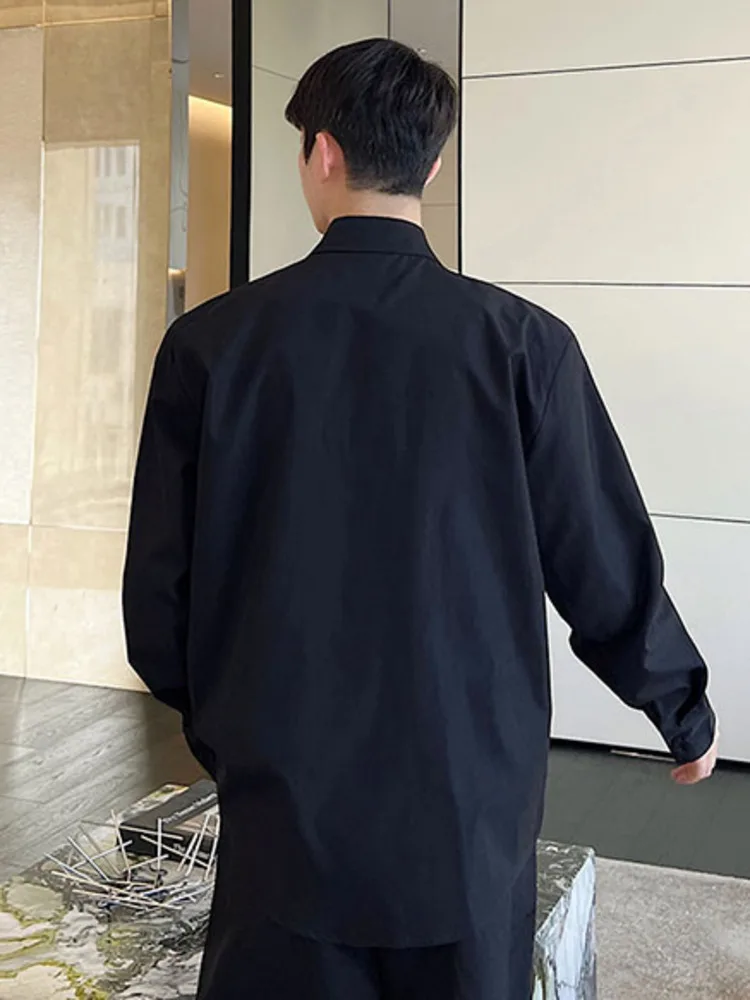 SYUHGFA 2022 Spring Turn Down Collar Long Sleeve Shirt For Men Adjustable Metal Button Loose Casual Tops Clothing |