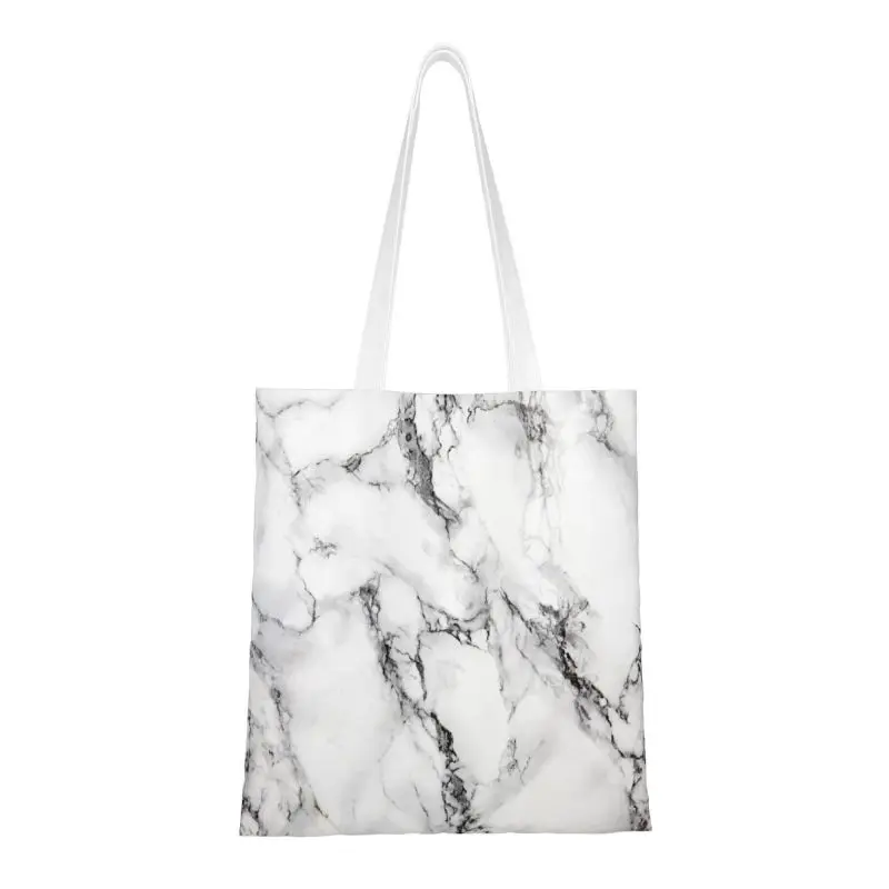 

Reusable Luxe Gray Marble Shopping Bag Women Canvas Shoulder Tote Bag Portable Texture Abstract Pattern Grocery Shopper Bags