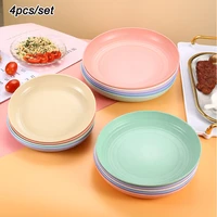 4pcsset wheat straw plates unbreakable dinner plates dishwasher microwave safe bpa free outdoor home party dinner plates set