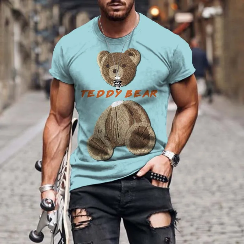 

Summer Men T-Shirt 3D Printed Teddy Bear Pattern T Shirt Casual Style Fashion Sportswear Oversized High Quality Short Sleeve