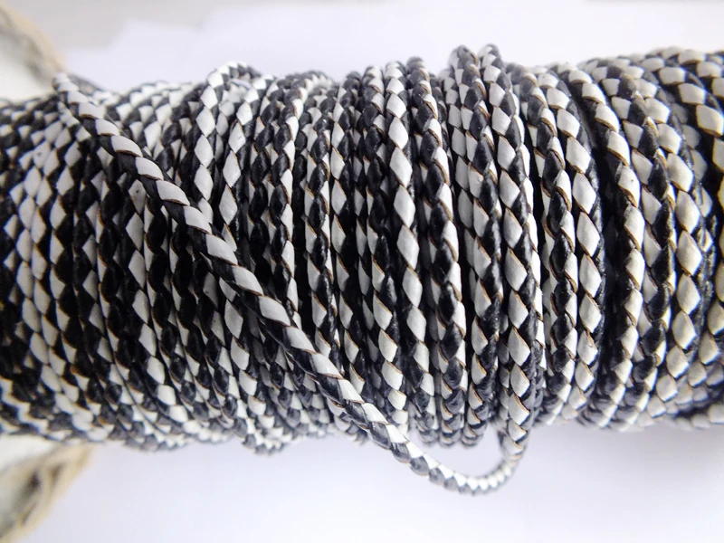 

Bulk 50m/lot 3mm White+Black Braided Leather Cord Fit Necklace Bracelet A-2313