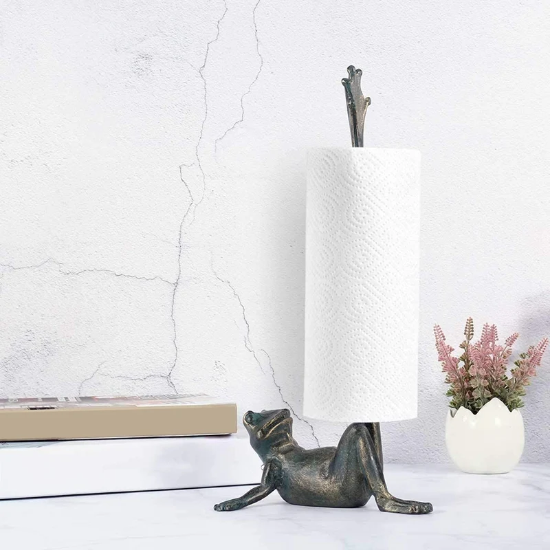 

Frog Paper Towel Holder Decorative Animal Toilet Paper Roll Holder Kitchen Tissue Holder Antique Cast Iron Organizer