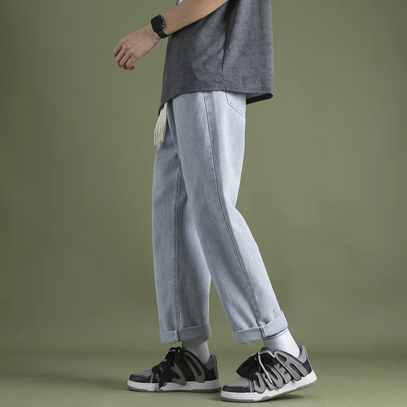 Summer Drawstring Jeans Men Fashion Retro Harajuku Straight Jeans Men Streetwear Hip-hop Loose Denim Pants Mens Trousers S-3XL