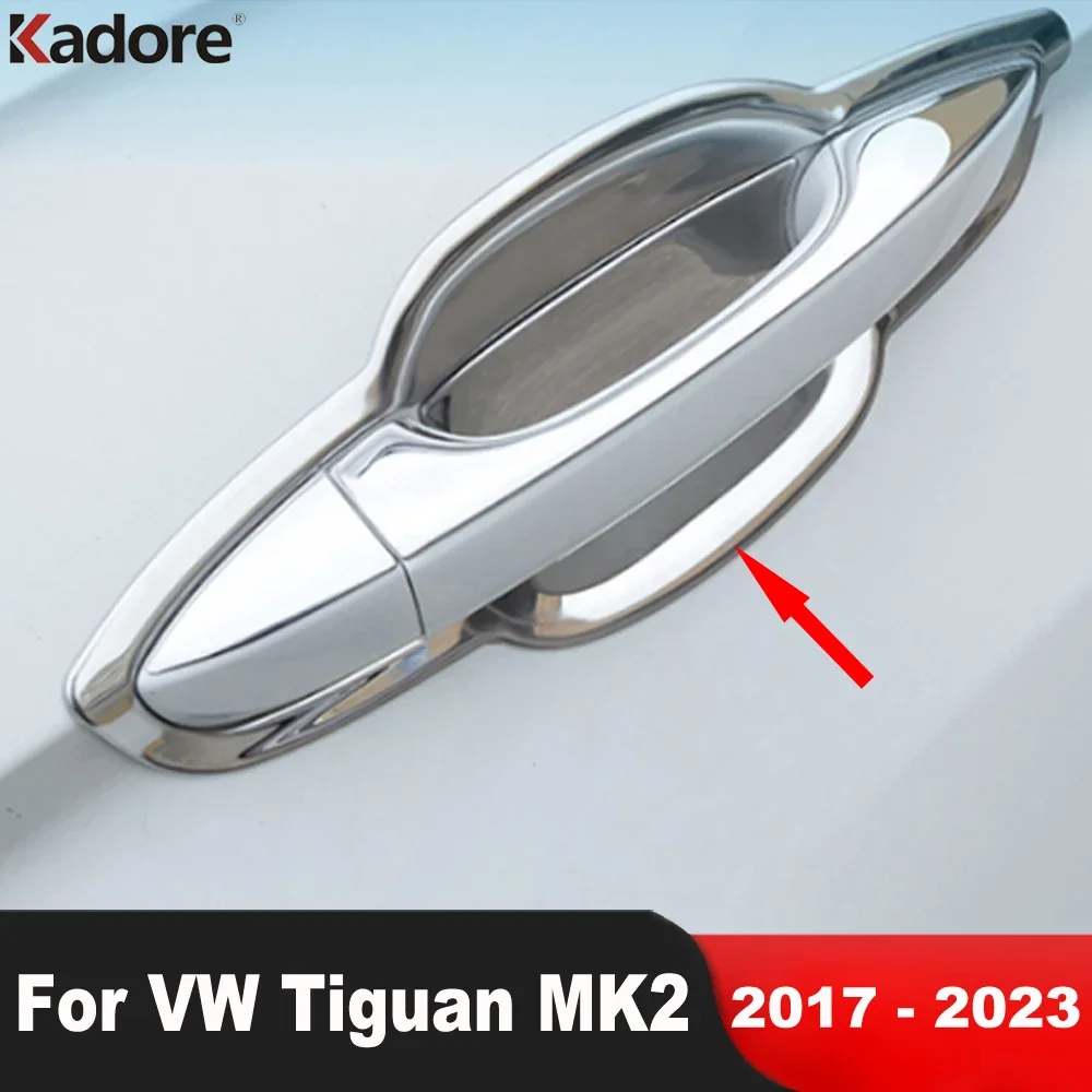

Боковая дверная ручка, крышка чаши, Накладка для Volkswagen VW Tiguan MK2 2017 2018 2019 2020 2021 2022 2023, хромированные автомобильные внешние аксессуары