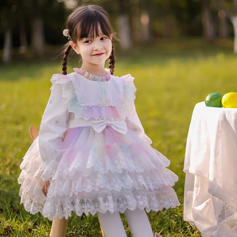 

2022 Spring New Children's Wear Girls' Colorful Mesh Lace Princess Skirt Small and Medium-sized Children's Lolita Skirt