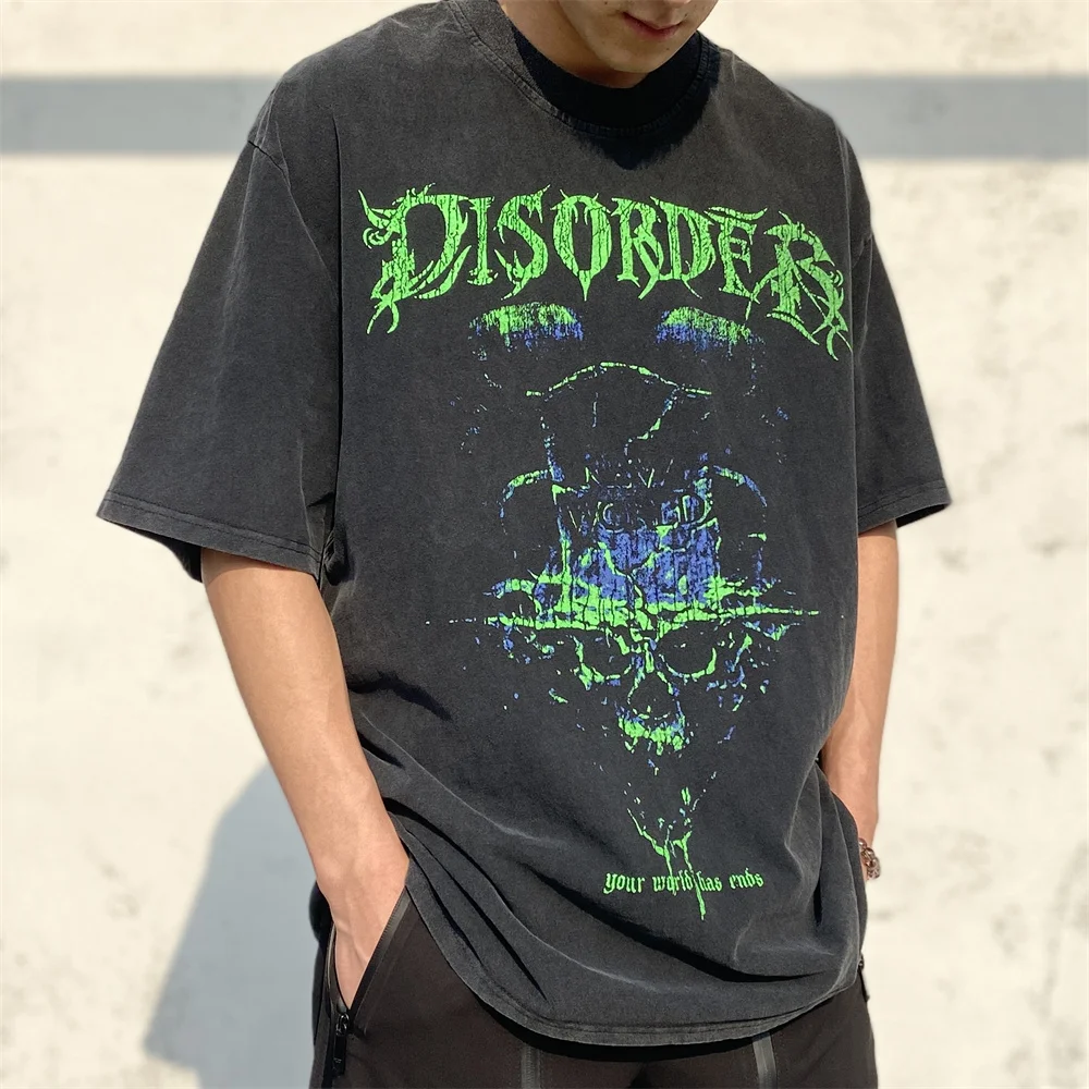 

Футболка мужская в стиле хип-хоп, промытая, с коротким рукавом