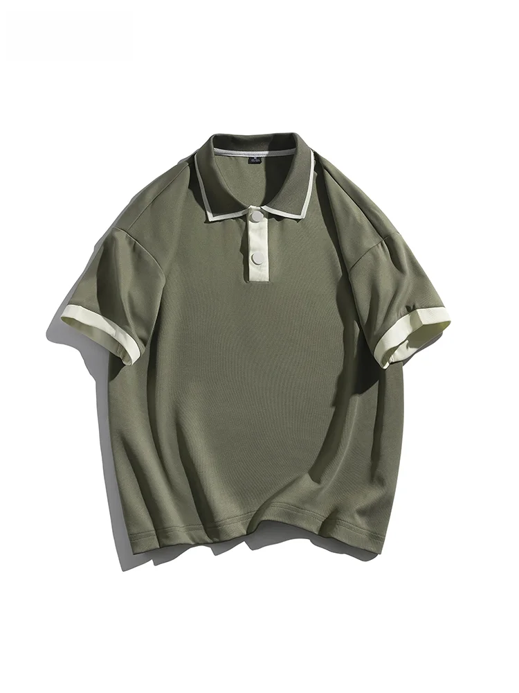 Японская модная уличная рубашка-поло с коротким рукавом и отложным воротником