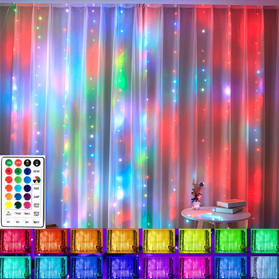 

300LED Fairy Icicle Lights 16 Color Changing Rainbow RGB Curtain Fairy Lights Backdrop Window String Light For Holiday Wedding