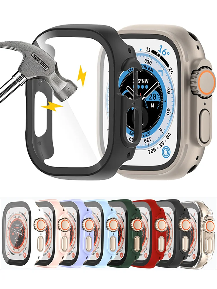 Фото Защита экрана для Apple Watch Ultra чехол 49 мм аксессуары ПК ударопрочный бампер + закаленное стекло серии iwatch Ultra 1 2 Чехол №1