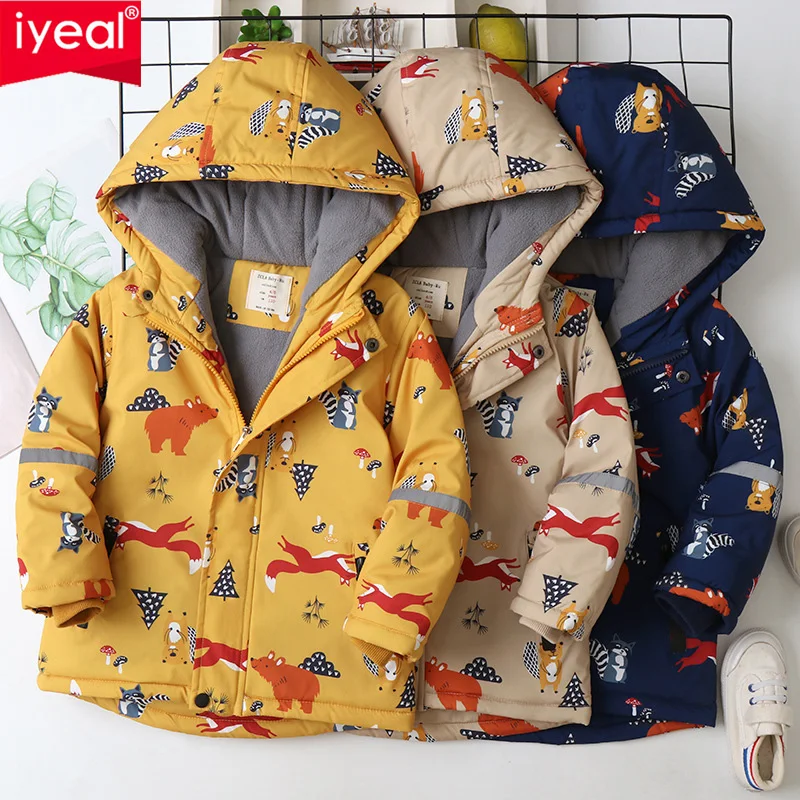 Детское пальто IYEAL детская одежда с принтом животных теплая бархатная