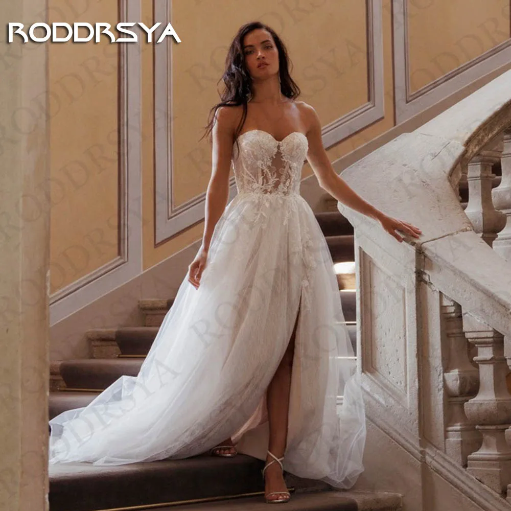 Фото Свадебное платье из фатина без бретелек RODDRSYA, свадебные платья, свадебное платье с сердечком, кружевной трапециевидной формы, аппликацией и открытой спиной, свадебное платье Свадебное платье из тюля без бретелек ve №4