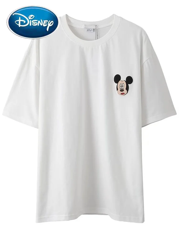 

Футболка Disney с Микки Маусом, с вышивкой, Модный женский пуловер с круглым вырезом, Harajuku, с коротким рукавом, Повседневная летняя футболка