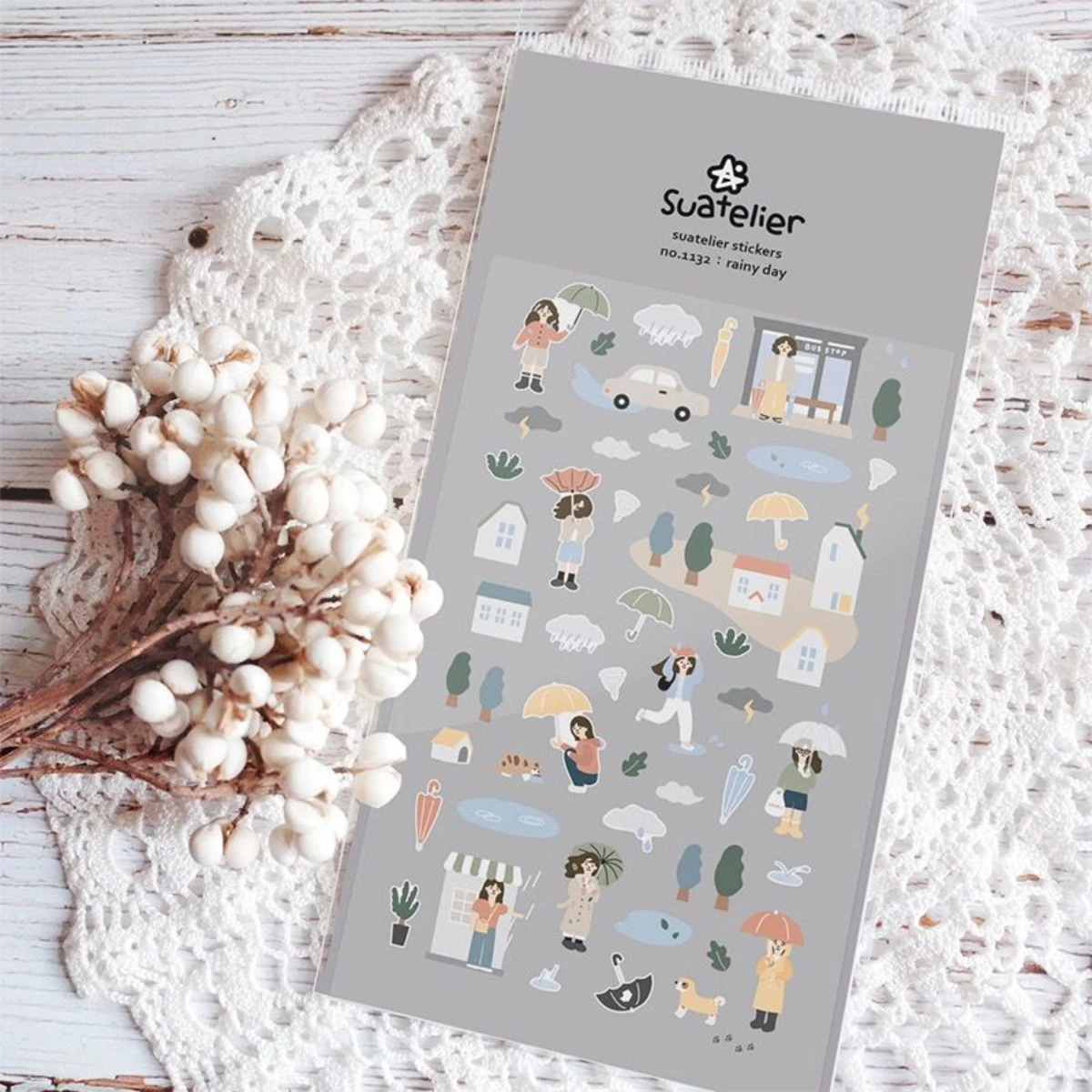 

Korean Import Brand Suatelier Rainy Day Paper Stickers Cute Scrapbooking Diy Journaling Diary Stationery Sticker Decor