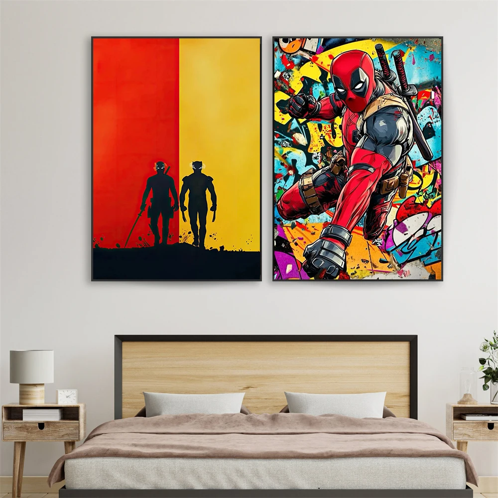 Граффити настенное искусство Дедпул и Росомаха постер супергерой Диснея