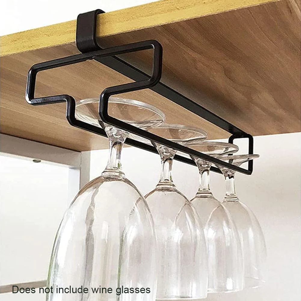 

Прочный черный домашний декор, 2 шт., Нержавеющее хранилище, практичный, без сверления, держатель для Винных Бокалов под шкафом, детской кухн...