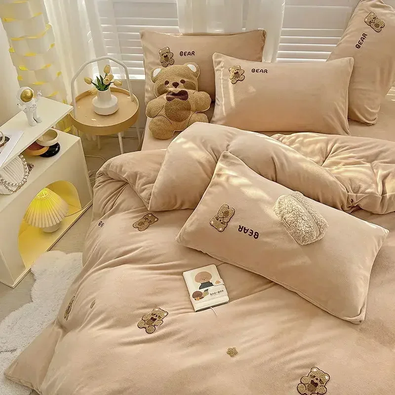 Милый мультяшный толстый пододеяльник 1 шт. зимний теплый флисовый размера King и