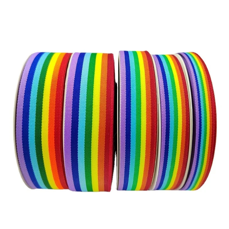 100 ярдов Полиэстеровая цветная Радужная лента в полоску для одежды обуви шляп