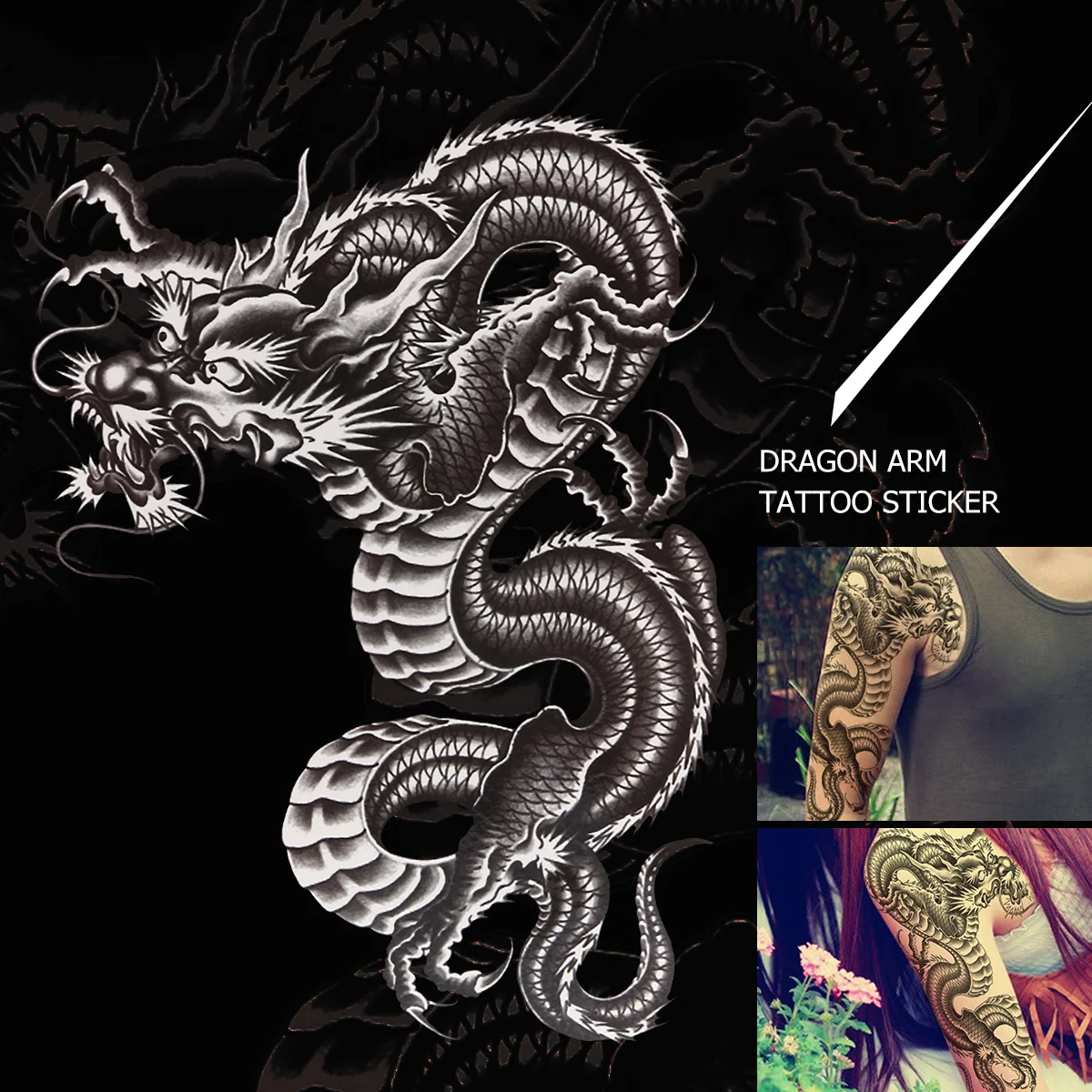 

Arm Temporary Sdragon Animal Fake Full Sticker Sleeve Stickers Men Chinese Punk Half Sleeves Wrist Makeup Decals