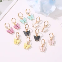 trendy new fashion colorful acrylic earrings for women cute butterfly golden hoop earrings korean jewelry gift