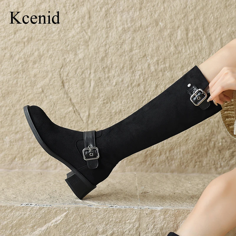Модные женские Современные Сапоги Kcenid высокие сапоги до колена с круглым носком