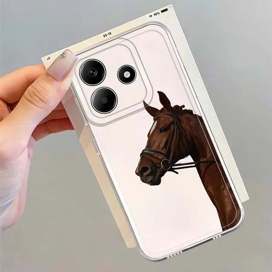Фото Мягкий чехол для телефона Xiaomi Redmi Note 15 11 A4 A7 14C 12 9 10 Note 13 14 Pro Plus 11S 13C 10S 12S с рисунком животного (лошадь) №2